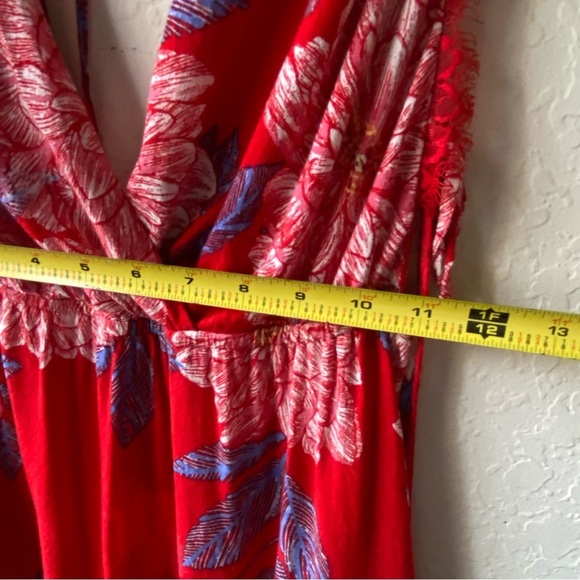 Free People Intimately Marnie Red Floral Backless Mini V-Neck Sundress SZ S - Picture 6 of 8